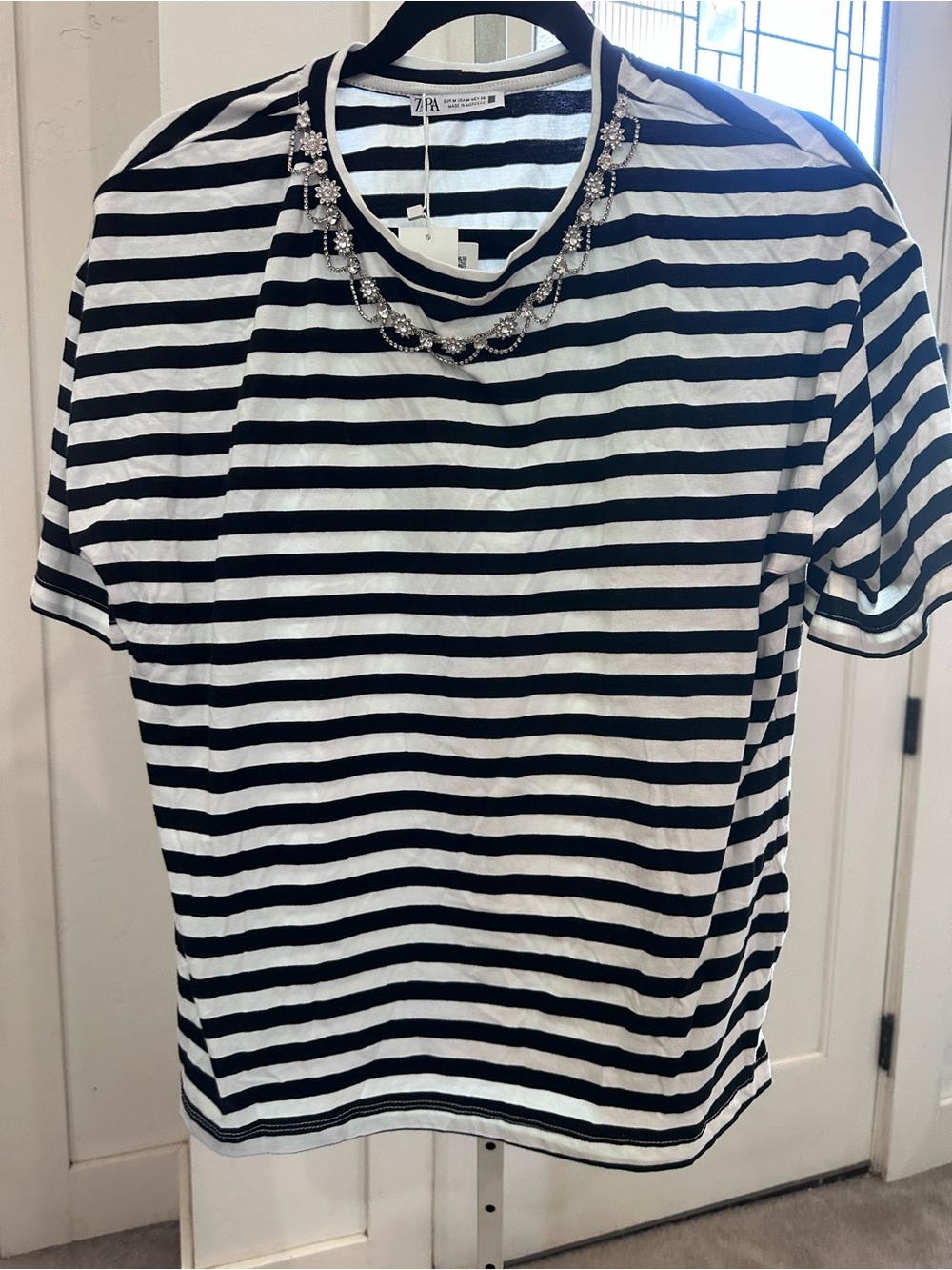 Zara Women’s Black & White Striped Short-Sleeve Shirt